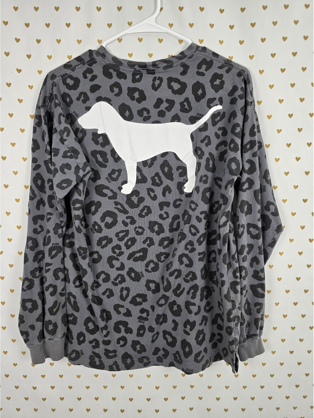 Victorias Secret PINK Grey Leopard Cheetah Dog Logo Pocket Tee shirt Medium